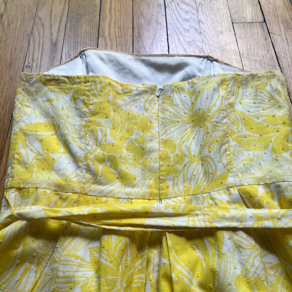 Lilly Pulitzer Size 6 Yellow & White Floral Swiss Dot Cotton Strapless Dress - Picture 16 of 16